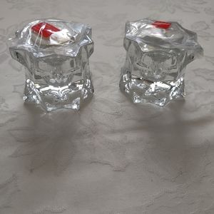 2 clear glass diamond star candle holder with votive candles Holiday
